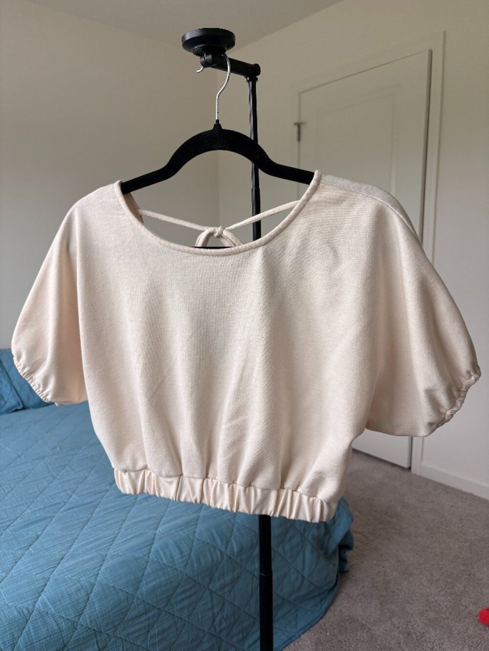 Hyfve Cream Puff Sleeve Low Back Tie Crop Top